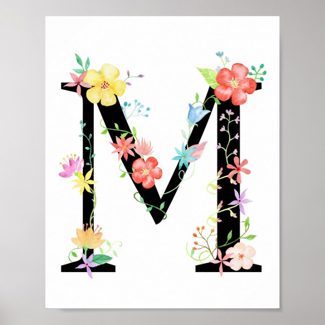 Vattenfärgsfärg Blommigt Brev M Poster (Framsidan)