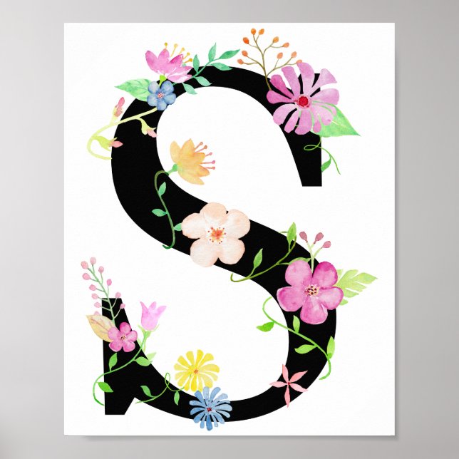 Vattenfärgsfärg Blommigt Brev S Poster (Framsidan)