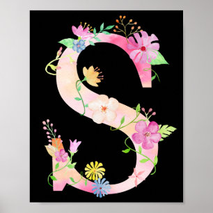 Vattenfärgsfärg Blommigt Brev S Poster