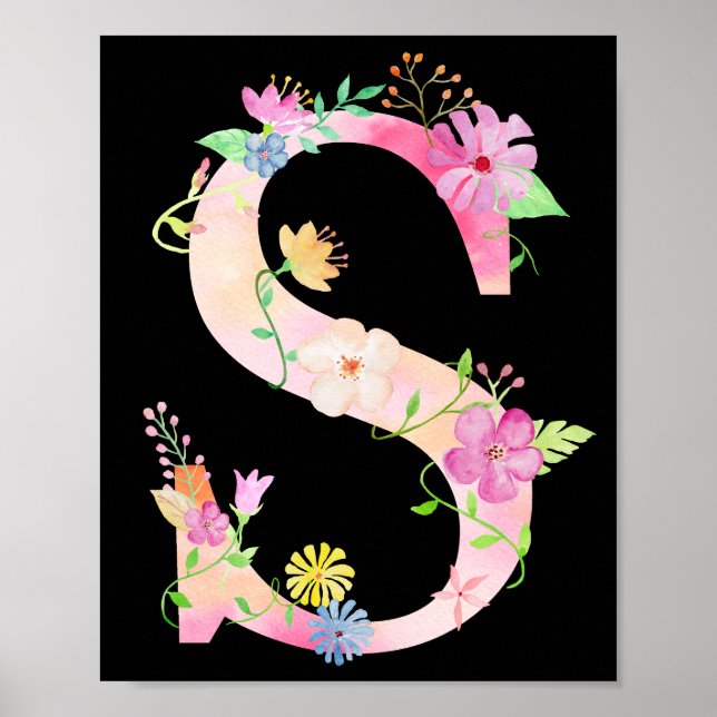 Vattenfärgsfärg Blommigt Brev S Poster (Framsidan)