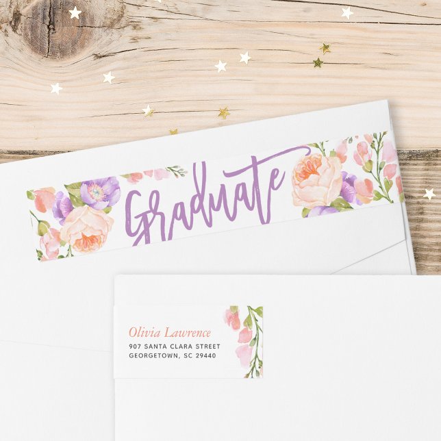 Vattenfärgsfärg Blommigt Studenten Returetiketter Etikettband (Skapare uppladdad)