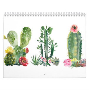 Vattenfärgsfärg Cactus-målning Kalender
