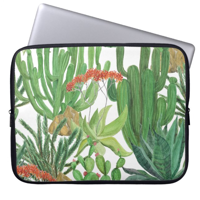 Vattenfärgsfärg Cactus: Sömlös Mönster-färgning Laptop Fodral (Framsidan)