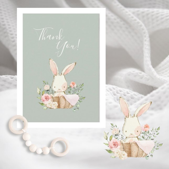 Vattenfärgsfärg för Grönt Bunny Baby Shower Tack Kort (Skapare uppladdad)
