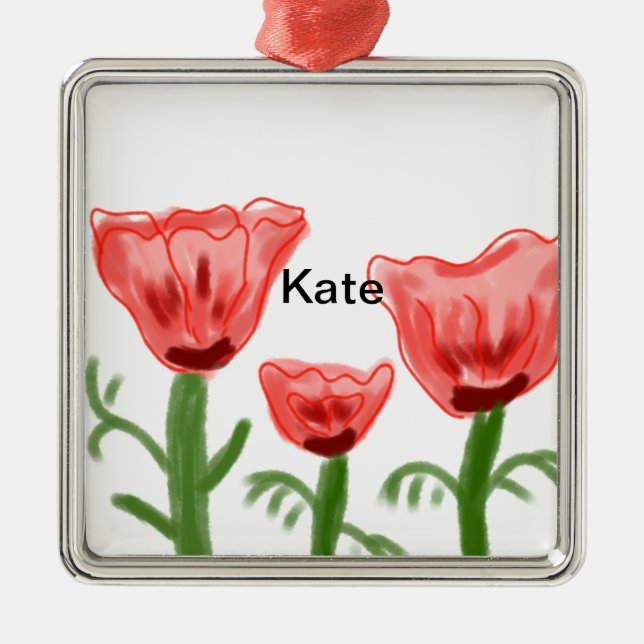 Vattenfärgsfärg för röd vattenfärgsfärgad blommigt julgransprydnad metall (Framsidan)