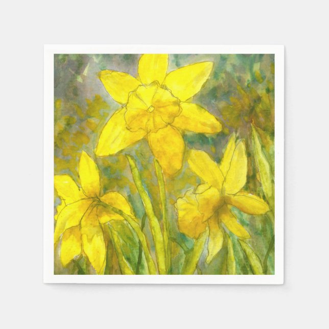 Vattenfärgsfärg, Gula blommor Art, Daffodils Pappersservett (Framsidan)