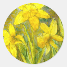 Vattenfärgsfärg, Gula blommor Art, Daffodils Runt Klistermärke