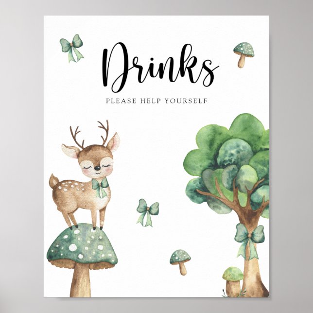 Vattenfärgsfärg - Hjortar som hjälper dig själv at Poster (Framsidan)