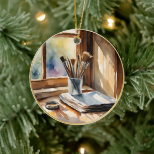 Vattenfärgsfärg Julgransprydnad Keramik