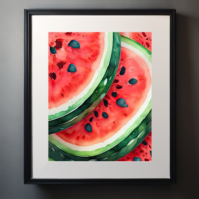 Vattenfärgsfärg målning av vattenmelon poster (Watermelon)