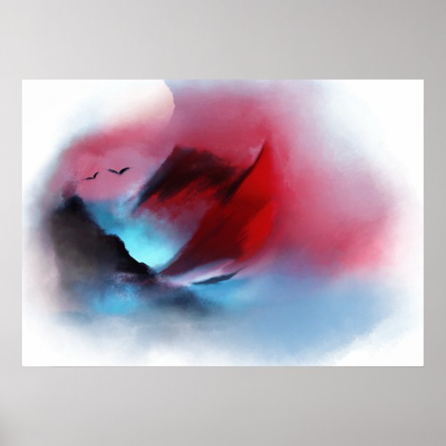 Vattenfärgsfärg Naturliga bergsfåglar Sunset Paint Poster (Framsidan)