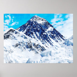 Vattenfärgsfärg på berget Everest Poster
