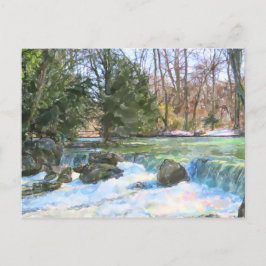 Vattenfärgsfärg på Eisbach-strömmen i München. Vykort