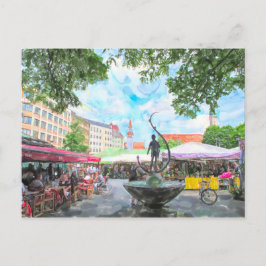 Vattenfärgsfärg på München Viktualienmarkt. Vykort