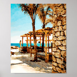 Vattenfärgsfärg på Mykonos Beach Poster