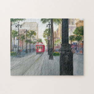 Vattenfärgsfärg på New Orleans Streetcar Pussel
