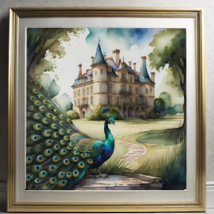 Vattenfärgsfärg på Peacock och Chateau 1:1 Poster