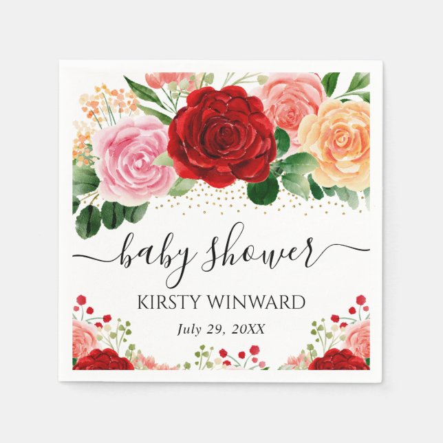 Vattenfärgsfärg Röd och Gul ros Babykläder Pappersservett (Framsidan)