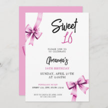 Vattenfärgsfärg Rosa Bows Coquette Sweet 16 Birthd