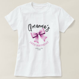 Vattenfärgsfärg Rosa Bows Coquette Sweet 16 Birthd T Shirt