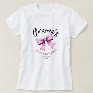 Vattenfärgsfärg Rosa Bows Coquette Sweet 16 Birthd T Shirt