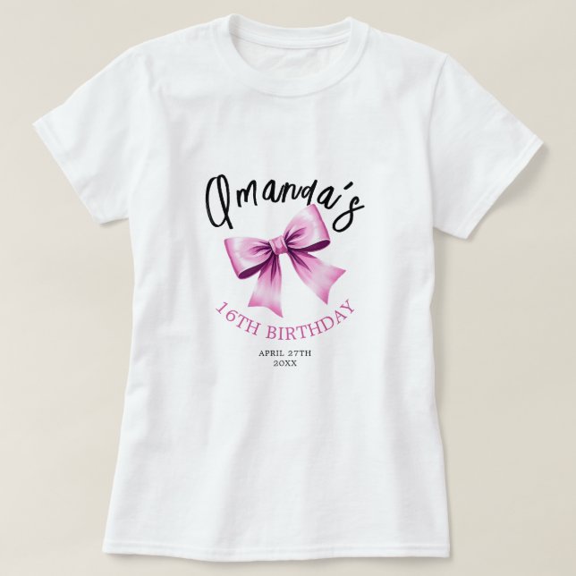 Vattenfärgsfärg Rosa Bows Coquette Sweet 16 Birthd T Shirt (Design framsida)