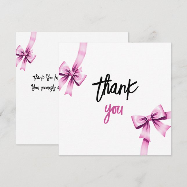 Vattenfärgsfärg Rosa Bows Coquette Sweet 16 Birthd Tack Kort (Fram/baksida)