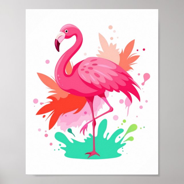 Vattenfärgsfärg Rosa Flamingo Painting Poster (Framsidan)