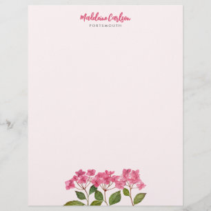 Vattenfärgsfärg Rosa Hydrangea Lacecaps Blommigt P Brevhuvud