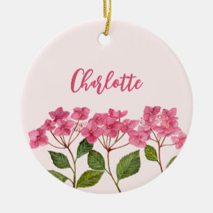 Vattenfärgsfärg Rosa Hydrangea Lacecaps Flower Pai Julgransprydnad Keramik