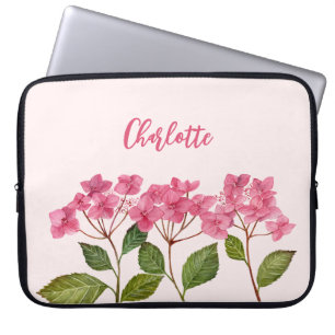 Vattenfärgsfärg Rosa Hydrangea Lacecaps Flower Pai Laptop Fodral