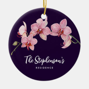 Vattenfärgsfärg Rosa Moth Orchids Painting Julgransprydnad Keramik