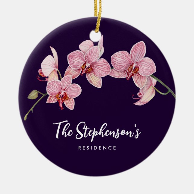 Vattenfärgsfärg Rosa Moth Orchids Painting Julgransprydnad Keramik (Framsidan)