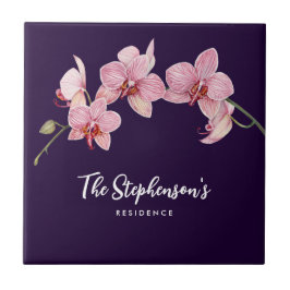 Vattenfärgsfärg Rosa Moth Orchids Painting Kakelplatta