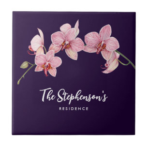 Vattenfärgsfärg Rosa Moth Orchids Painting Kakelplatta