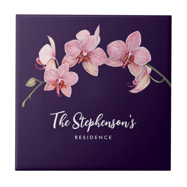 Vattenfärgsfärg Rosa Moth Orchids Painting Kakelplatta (Framsidan)