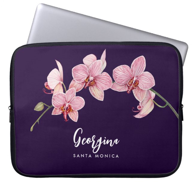 Vattenfärgsfärg Rosa Moth Orchids Painting Laptop Fodral (Framsidan)
