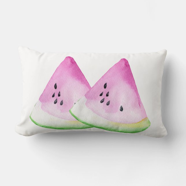 Vattenfärgsfärg, sommarvattenmelonsegmentaccent lumbarkudde (Framsida)