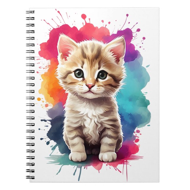 Vattenfärgsfärg Stänk Art Cute Kitten Splatter Pai Anteckningsbok (Framsidan)