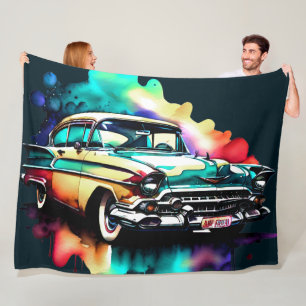 Vattenfärgsfärg, Vintage bil Fleecefilt