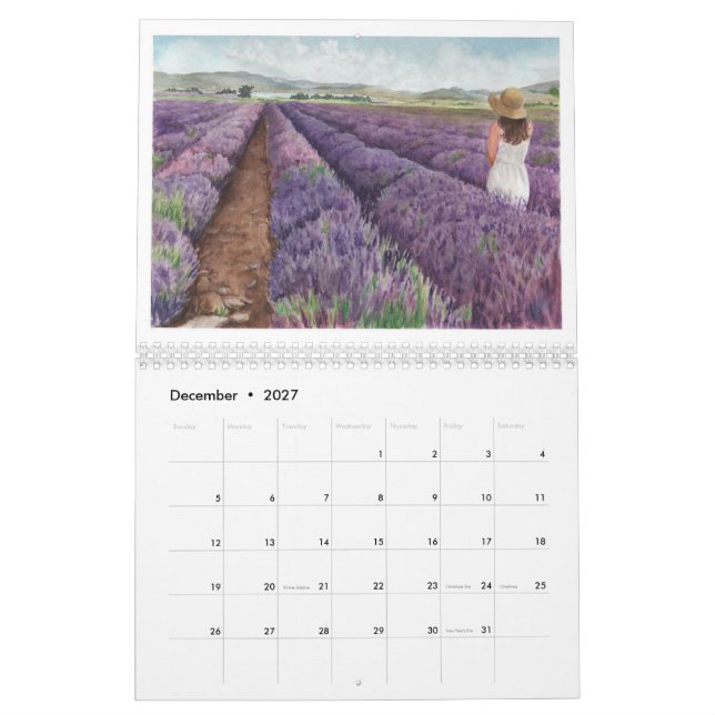 Vattenfärgsfärgad Bilder för YL Lavender och mer k Kalender (Dec 2027)