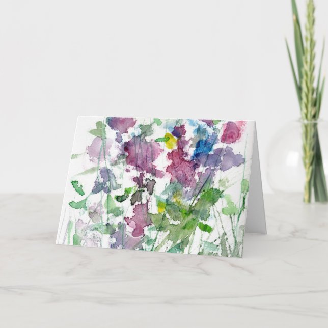 Vattenfärgsfärgad blå målning Bouquet-grönt Helgkort (Framsida)