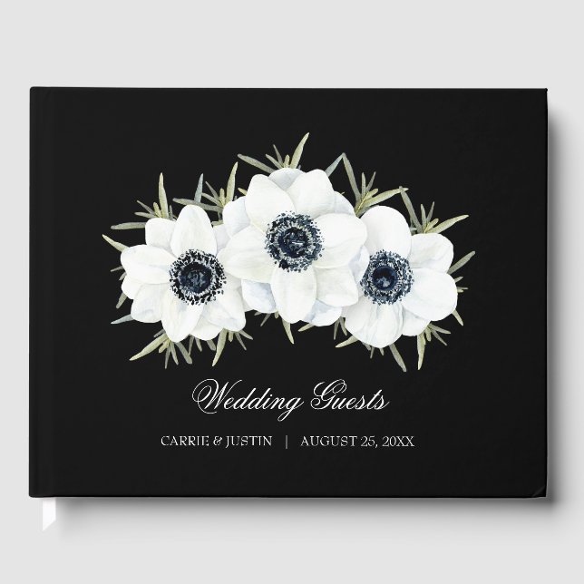 Vattenfärgsfärgad Blommigt Anemones Bröllop Gästböcker (Framsida)