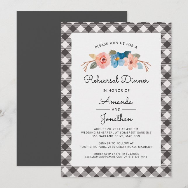 Vattenfärgsfärgad Blommigt Avslappnad Bröllop Rehe Inbjudningar (Fram/baksida)