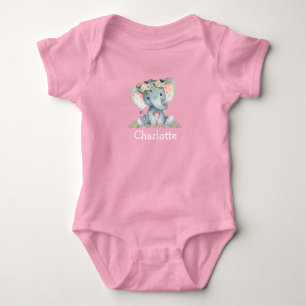 Vattenfärgsfärgad Blommigt Baby Elephant Baby Ro T Shirt