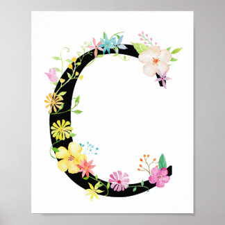 Vattenfärgsfärgad Blommigt Brev C Poster