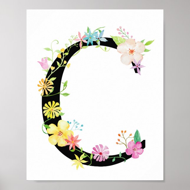 Vattenfärgsfärgad Blommigt Brev C Poster (Framsidan)