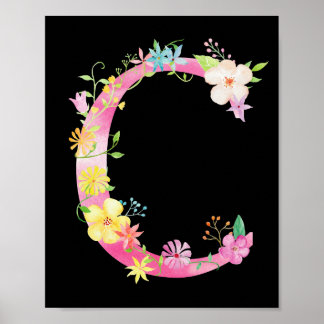 Vattenfärgsfärgad Blommigt Brev C Poster
