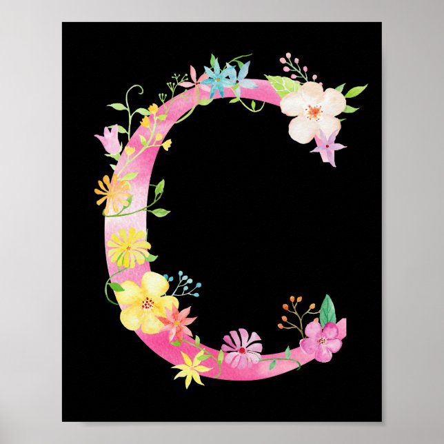 Vattenfärgsfärgad Blommigt Brev C Poster (Framsidan)