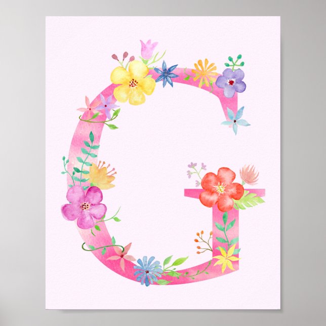 Vattenfärgsfärgad Blommigt Brev G Poster (Framsidan)